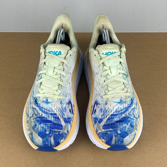 Hoka Clifton 8 Athletic Running Shoes Womens 8 Blue White Yellow Low Top - Picture 2 of 11